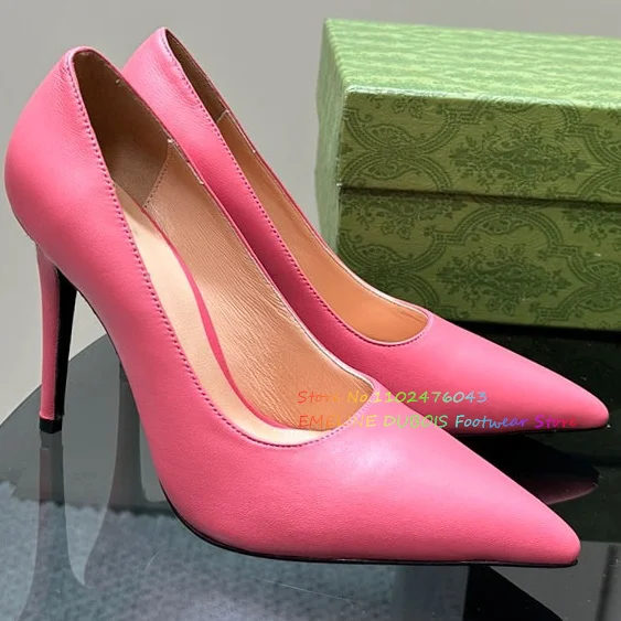 Pink Leather Shallow Pumps Classic Designer Pointed Toe High Heels Slip On Black White Blue Women's Pumps Party Dress Shoes