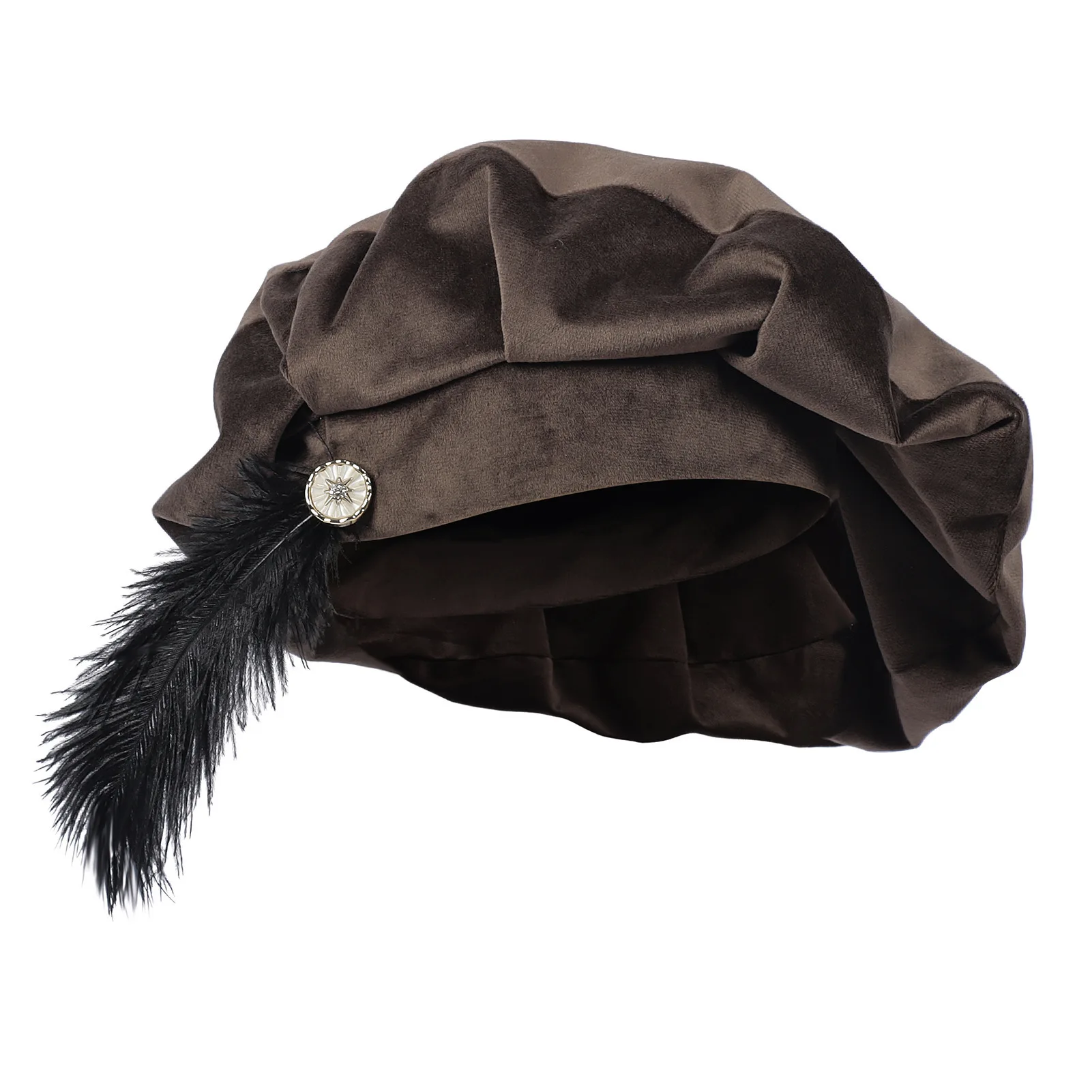 Wool Beret Hat with Feathers, Adjustable Drawstring, Dressy Occasions Feathered Beret - Ruby Wine / Gold – Tall Toad main image 2