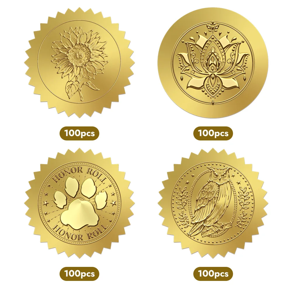 

Gold Foil Certificate Seals,Self-Adhesive Embossed Stickers with Owl & Honor Roll Paw Print for Graduation, Awards & Certificate