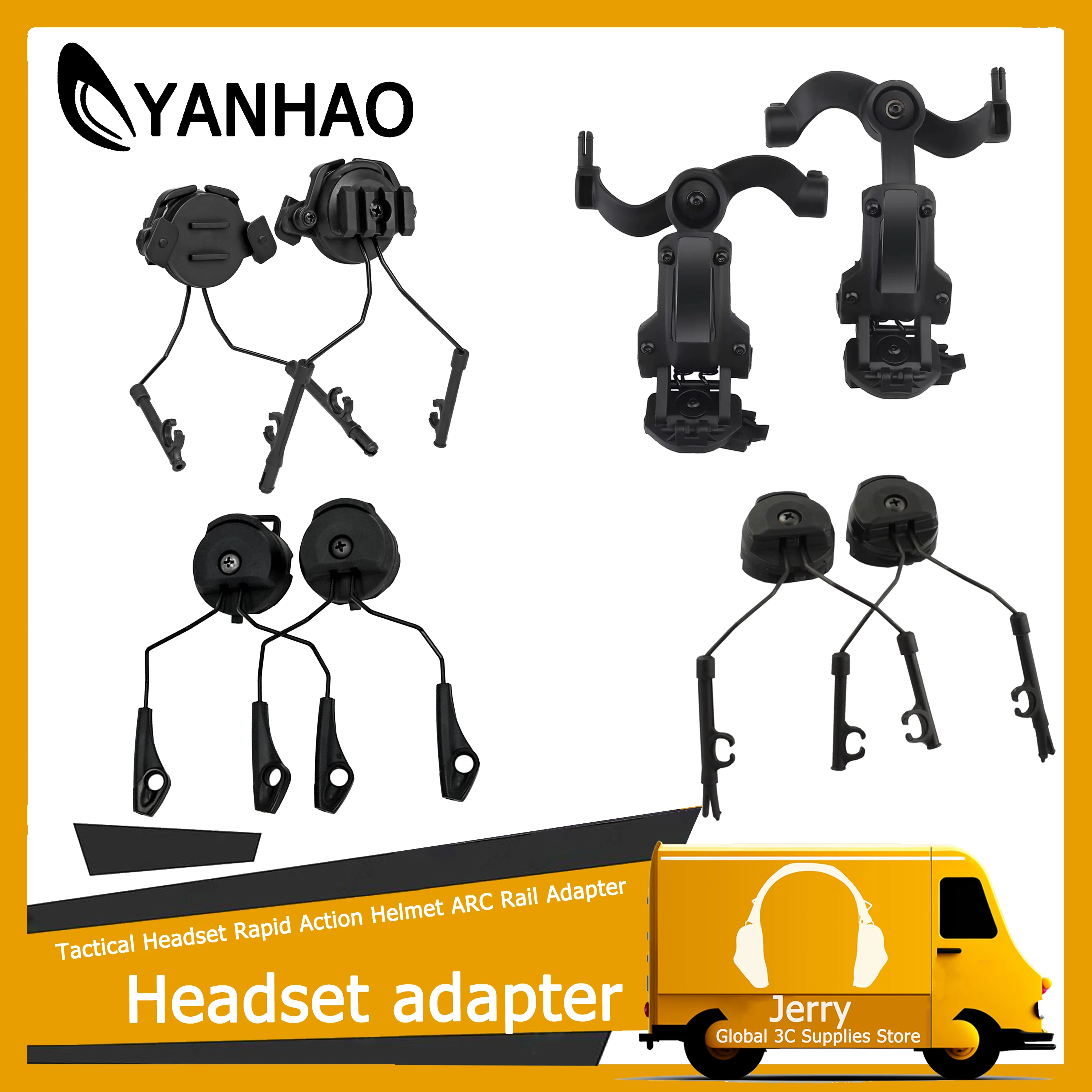 Hot! Tactical Fast Rail Mounts Headset Rail Adapter Headset Holder Set Bracket Headphone Mount Stand 360 Rotation Helmet Headset