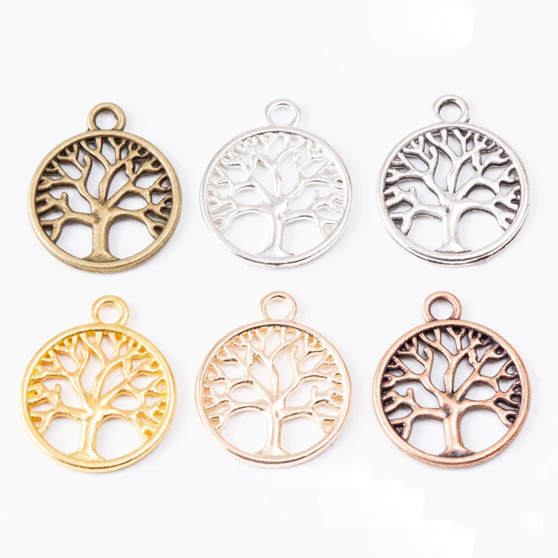 50pcs 24*20MM Zakka Style Wedding Creative Gift Alloy Life Tree Jewelry, Vintage Classic Handmade Diy Sweater Necklace Pendant.