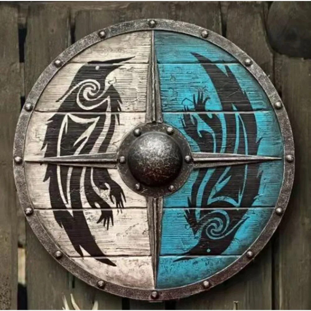 

Wooden Shield 30CM Viking Style Home Decor Battle Inspired Wall Art for Indoor Decoration Warrior Display Collectible Piece