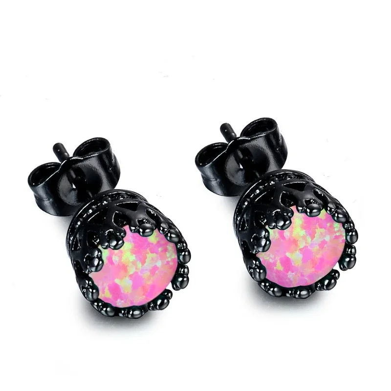 Rose Gold 10 Claw 6mm round Purple Australian Treasure Earrings - European And American Style Temperament Jewelry Accessory
