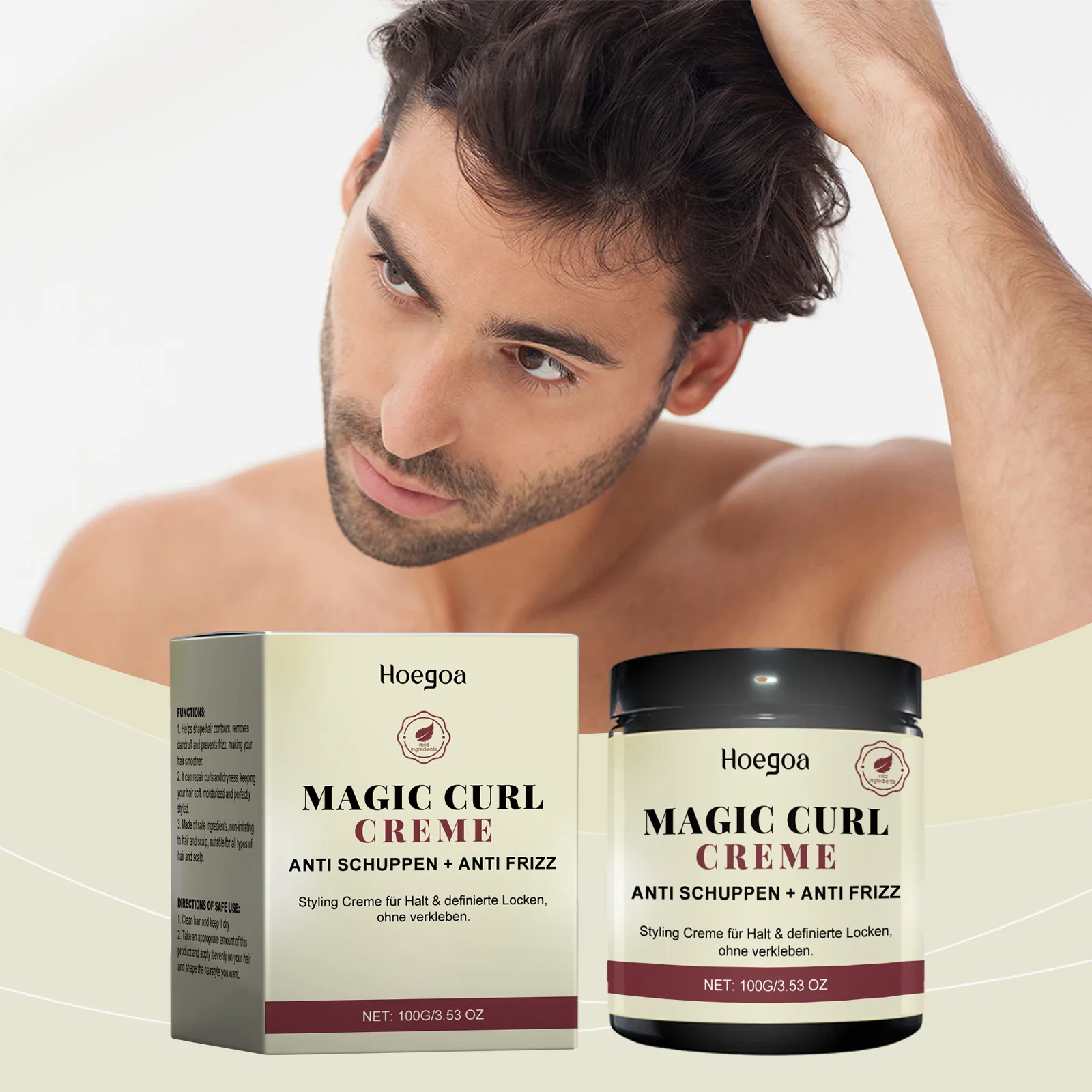 Hoegoa Curly Hair Styling Cream Strong Hold Reduce Broken Improving Shaping Frizz Non Greasy Keep Fixed Fluffy Hair Styling Gel