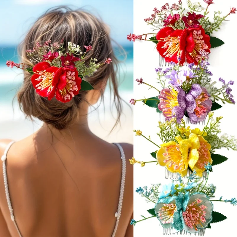 

Bohemian Style Solid Color Hibiscus Daisy Hair Comb Headpiece Beach Vacation Photo Shoots Bridal Bridesmaid Headwear