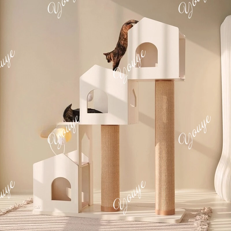 Cat climbing frame Large cat tree Integrated sisal scratching column Solid wood cat frame
