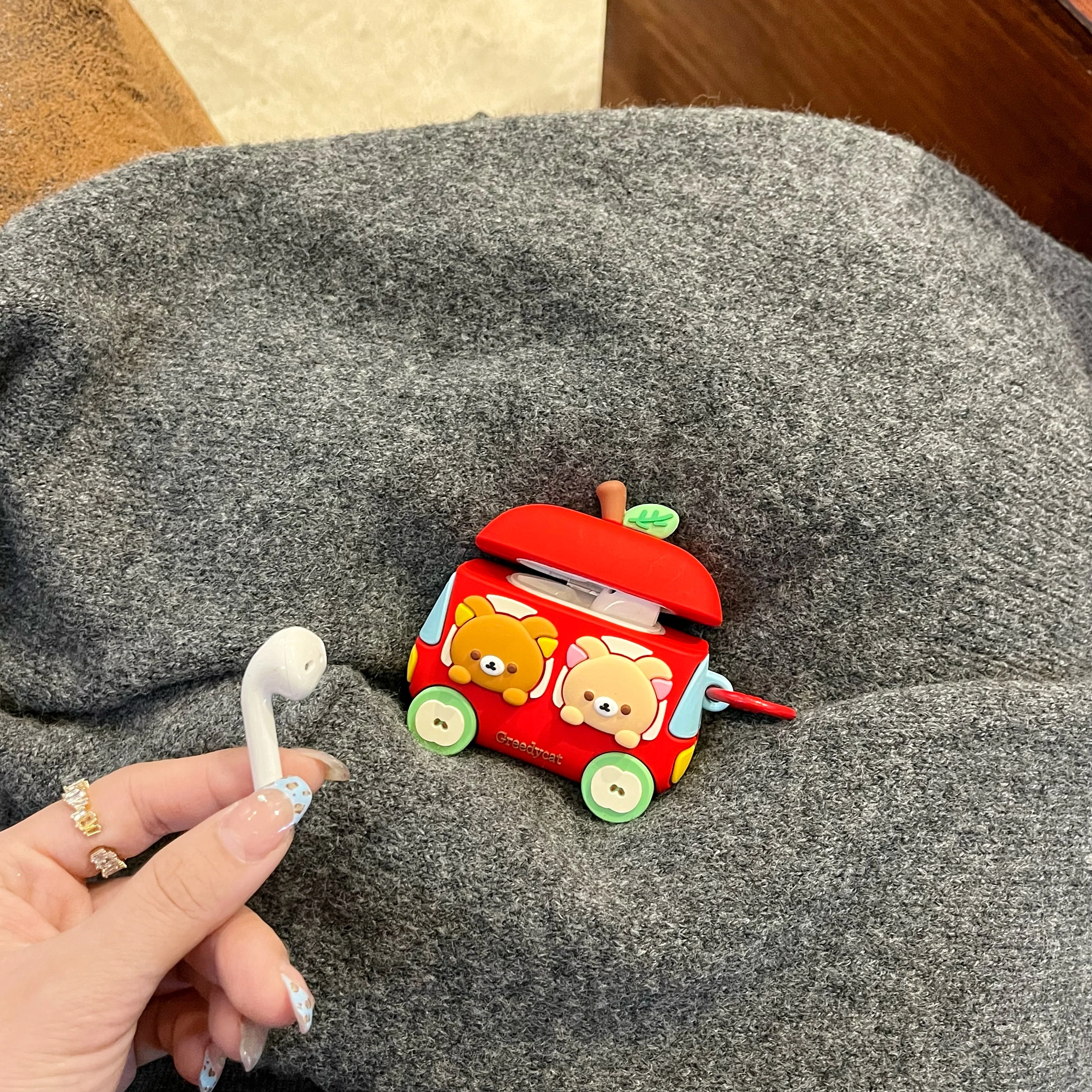 Cute Red Car Bear Silicone Headphone Case for Airpods 1 2 3 4 pro pro2