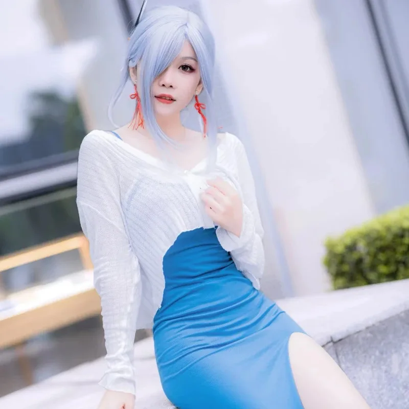 لعبة Genshin Impact Shenhe أزياء تنكرية كاجوال للعب الأدوار فستان طويل بحمالات ​   عشاق سترة محبوكة بثوب ss