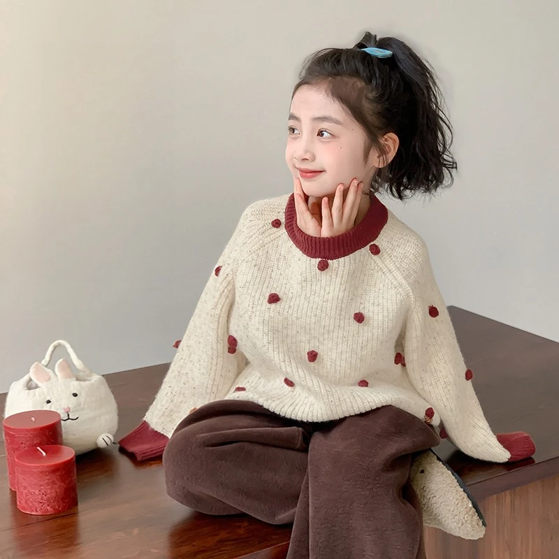 

2026 New Girls' Thick Knit Sweater, Warm Autumn Base Layer & Fashionable Fall Top for Big & Small Kids