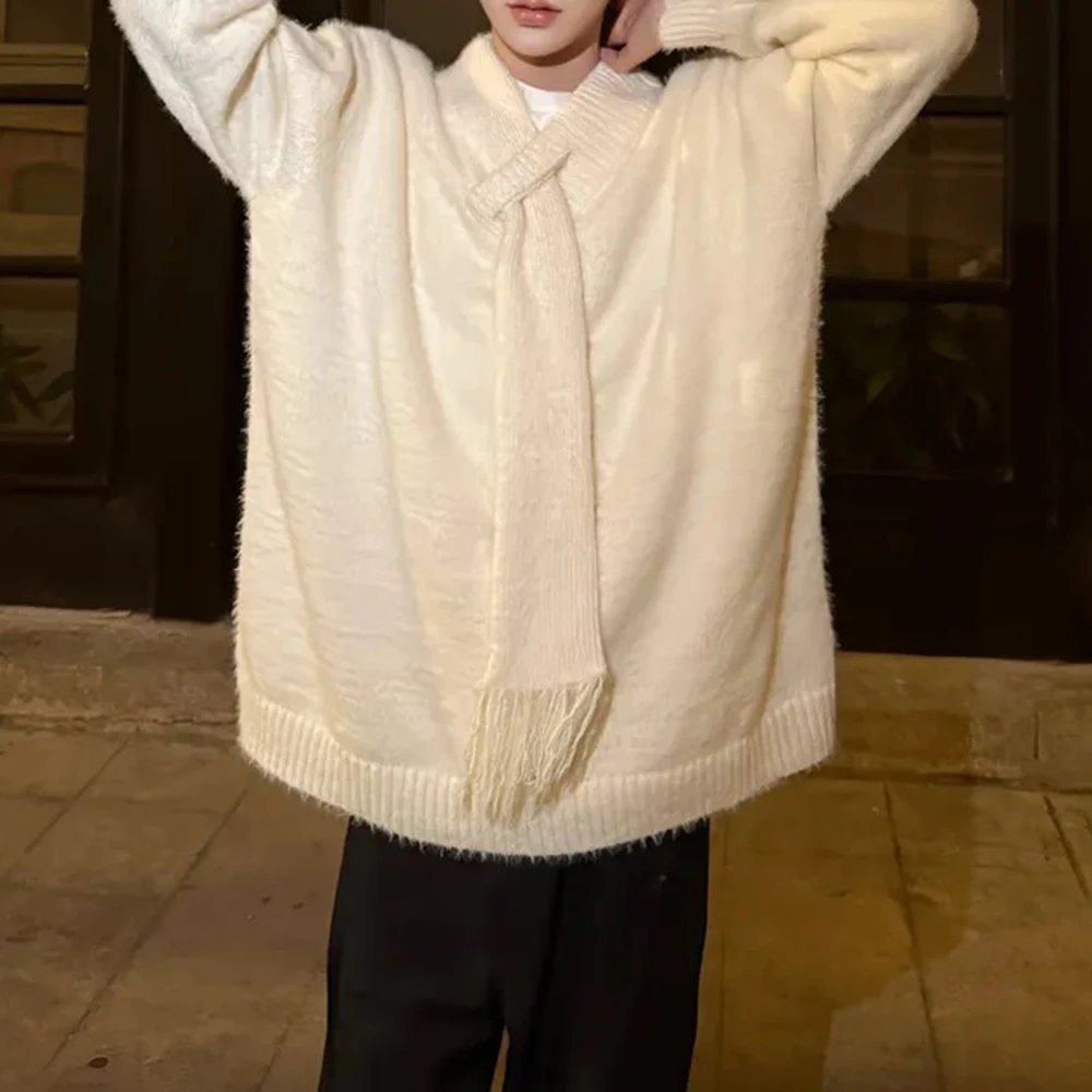 メンズニットセーター,y2kスカーフカラー,春のストリートウェア,ユースキャンパス,カップル,長袖トップ,紳士服,新しいコレクション2022