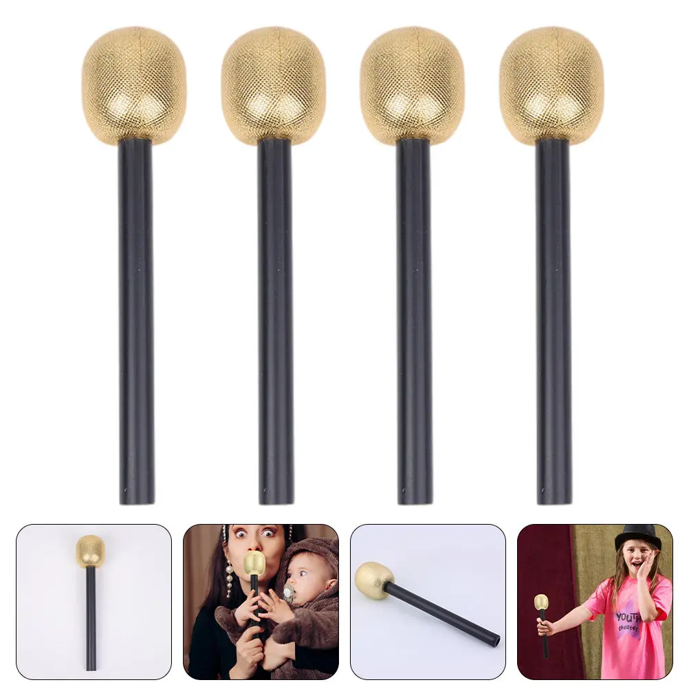 

4Pcs Plastic Simulated Mic Realistic Look Compact Size for Stage Show Lip Syncing Educational Pretend Play Activity Golden