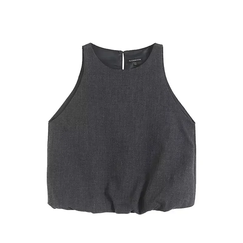 

Women's Spring 2024 New Fashion Joker Temperament Minimalist Elastic Hem Retro Sleeveless O-neck Chic Top.