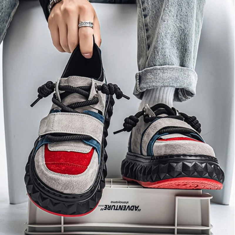Men's Sports Shoes Fashion Designer Tire Sole Running Shoes Teenagers Thick-soled Low-top Casual Super Fiber Trendy Sneaker