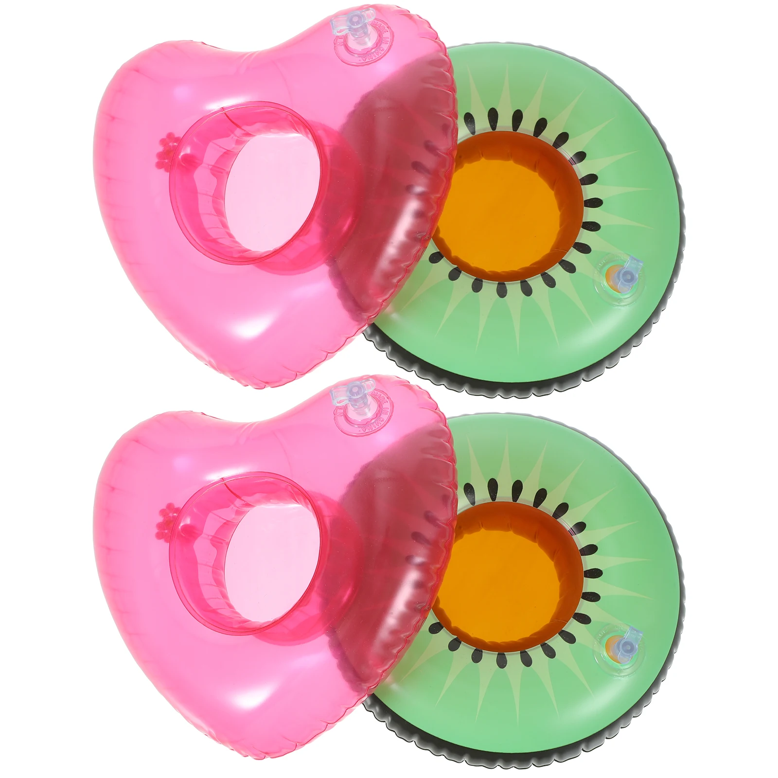 

4 Pcs Inflatable Drink Holders Floating Cup Pad for Pool Party Kiwifruit Heart Shape PVC Material Swim Beach Supplies