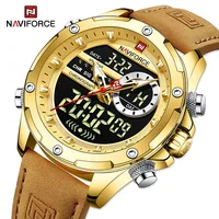 NAVIFORCE relojes originales de lujo para hombres Casual deporte cronógrafo alarma reloj de pulsera de cuarzo cuero impermeable reloj Digital 9163