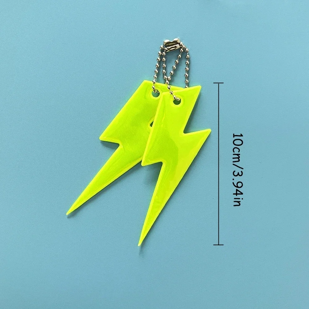 5PCS Lightning Shape Night Reflective Keychain Fluorescent Green Novelty Hanging Pendant for Backpack Decoration