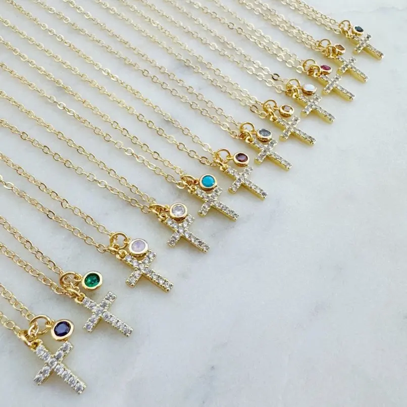 10pcs Cross Necklace Catholicism Jesus Pendant Gold Color Collar Church Prayer Faith Jewelry for Men Women Gift Wholesale ﻿