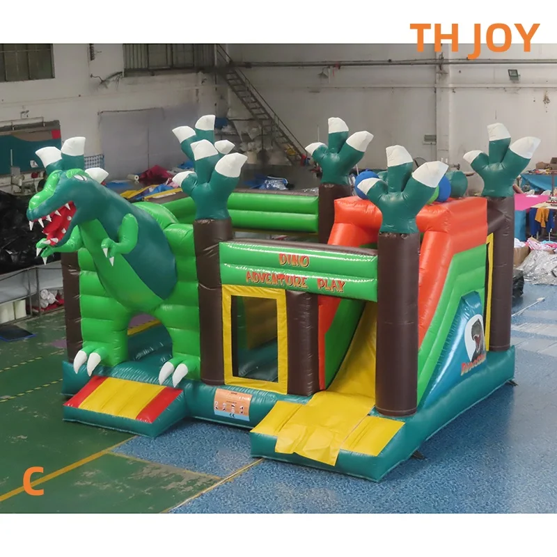 Por barco a puerta, casa inflable de animales de dinosaurio, combos de casa de salto inflable de jungla de 5x4m con tobogán a la venta