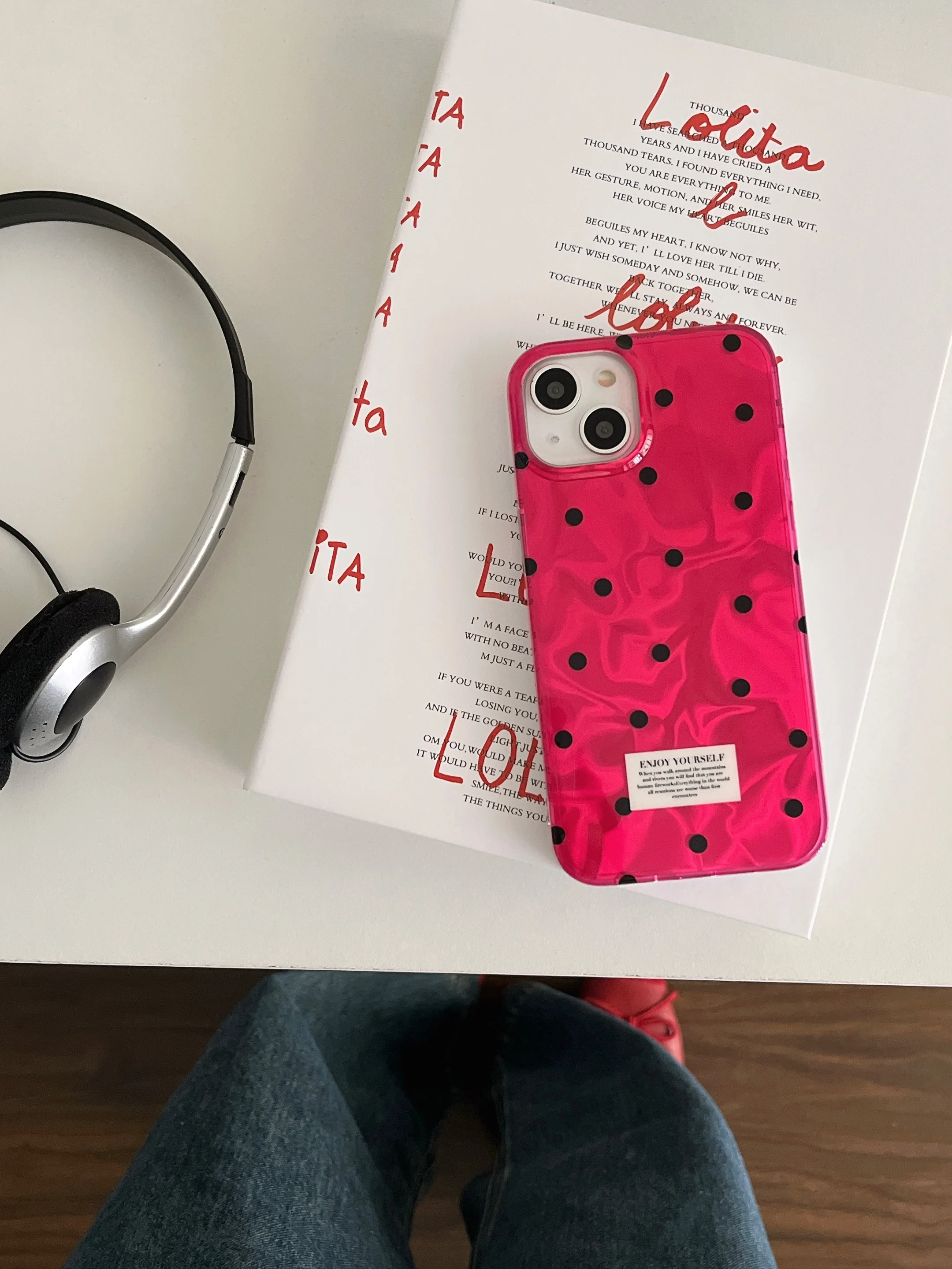 Ins Simple Wave Point Rose Red Phone Case for iPhone 15 14 13 Pro Max 12 Pro Water Ripple Back Cover image 4