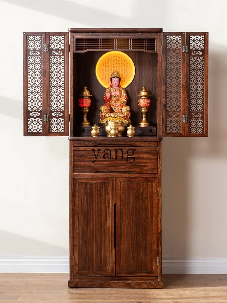 

LMM all solid wood ebony wood shrine with door Buddhist shrine for use in Chinese-style shrine cabinet