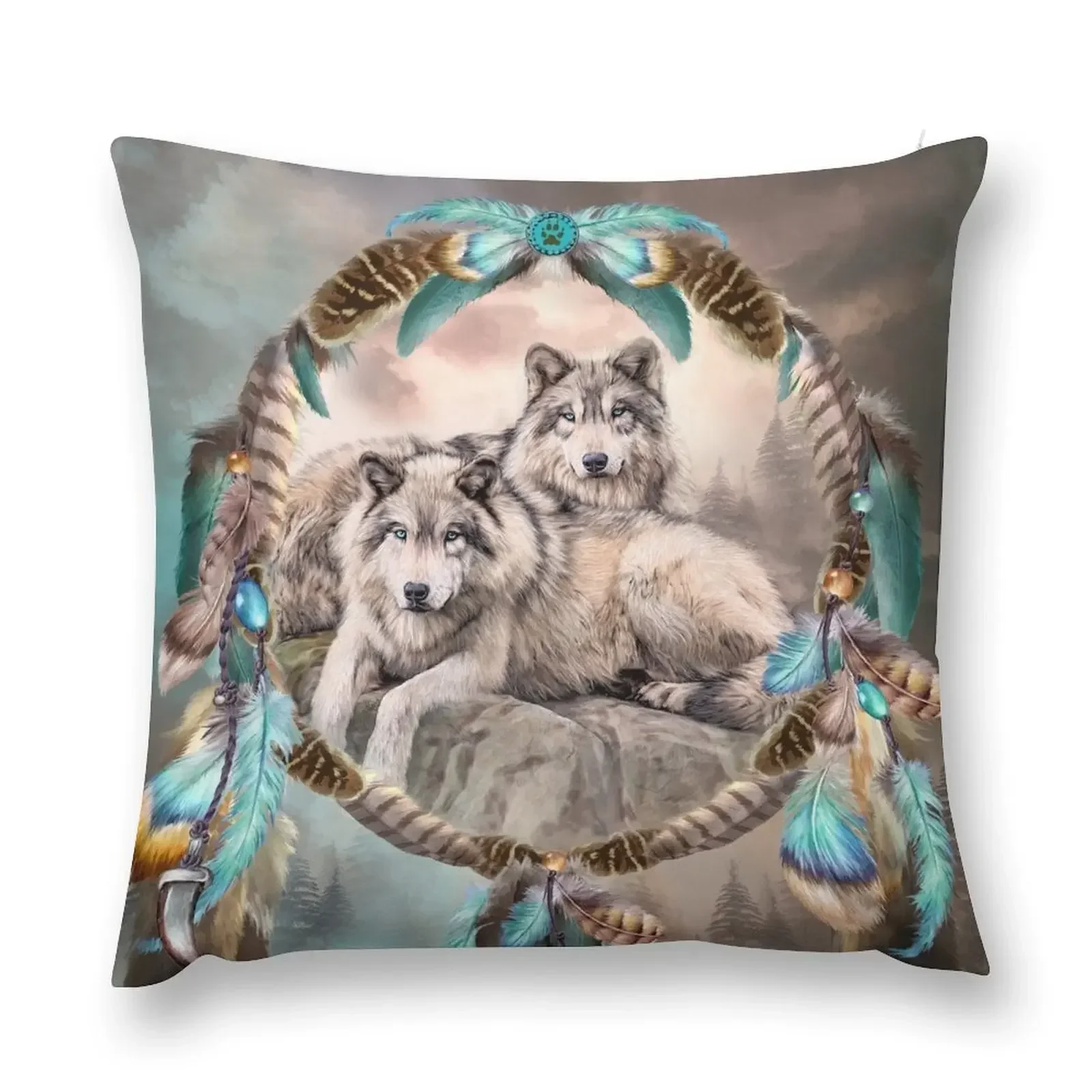 

Dream Catcher - Two Wolves Together Throw Pillow Luxury Sofa Cushions christmas decorations 2025 pillow