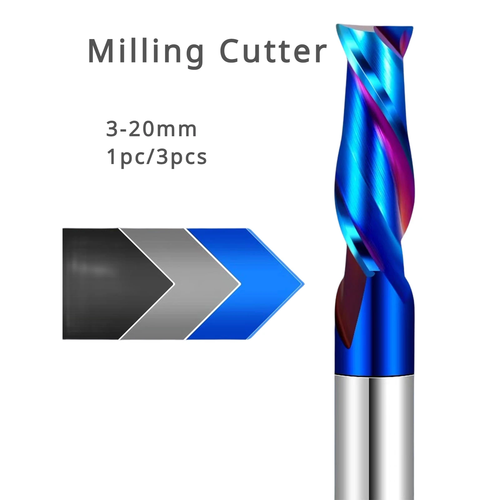 HRC65° 3-20mm 1/3pcs Carbide Keyway Milling Cutter 2 Flutes lengthen Coated for Steel Cutting Tool 3/4/5/6/8/10/12/14/16/18/20mm