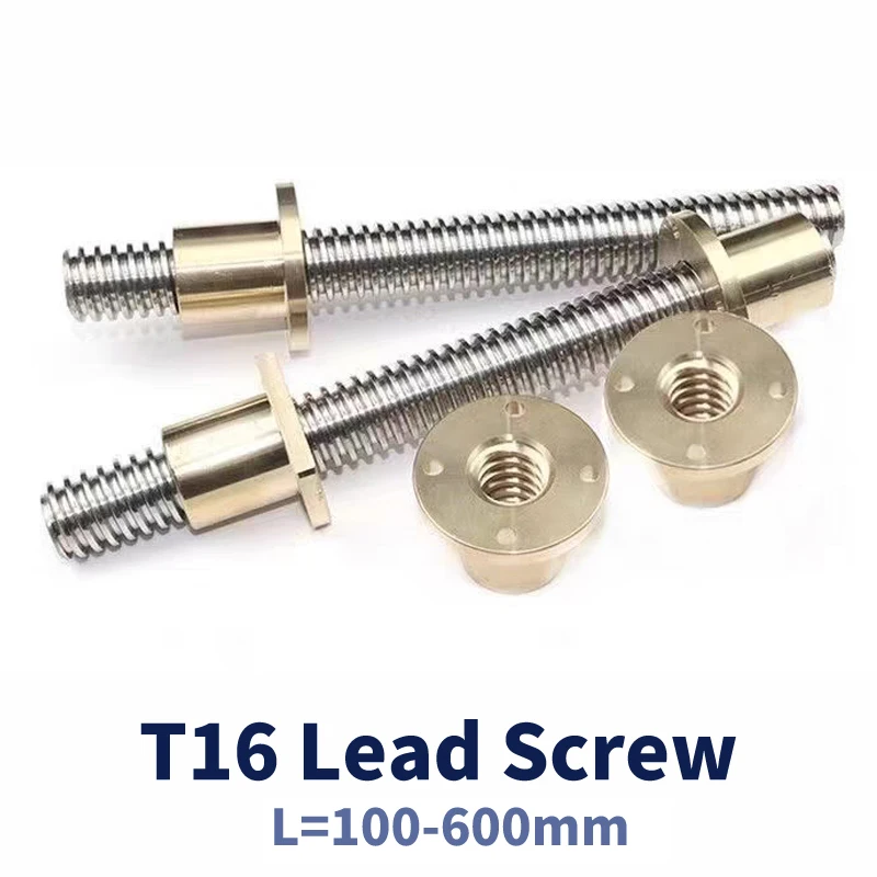 1PC T16 Lead Screw 16mm Linear Shaft Lead 4/8/2/3mm with Brass Nut Length 100mm-600mm 3D Printer CNC Trapezoidal Rod