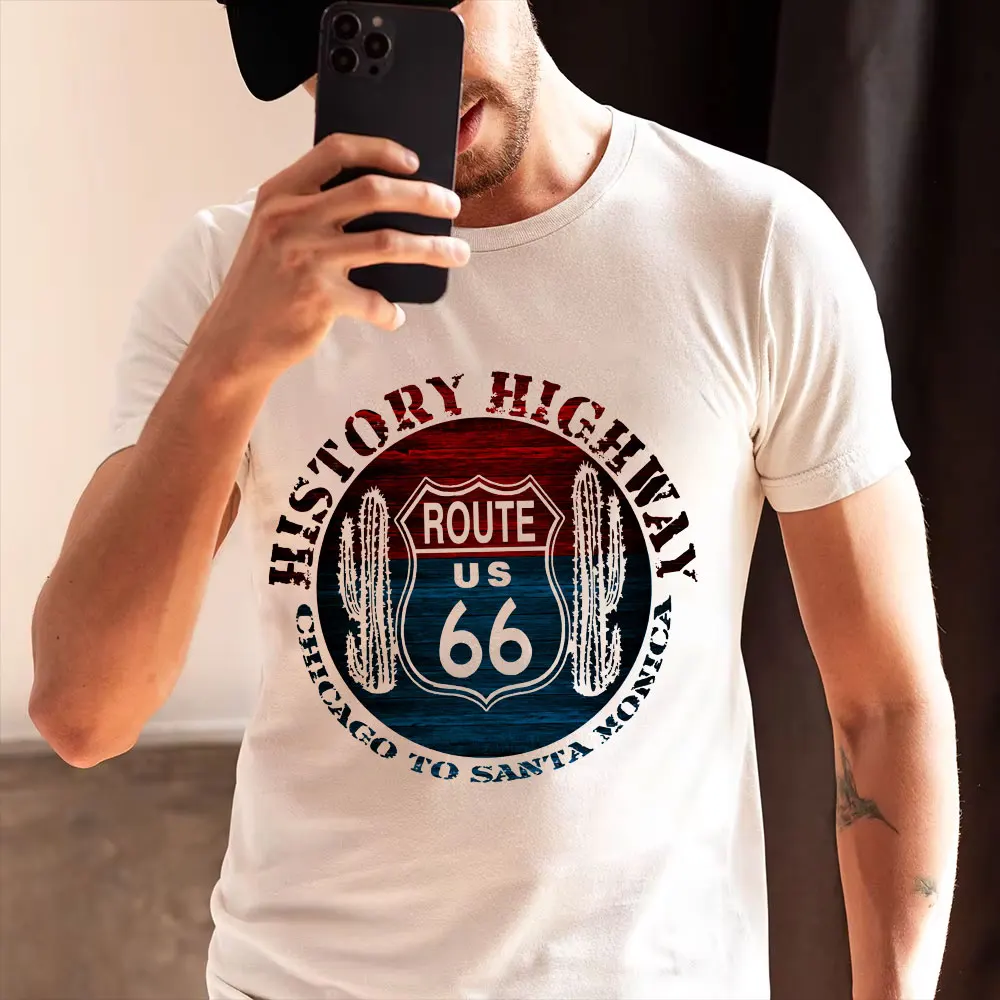 America Highway Route 66 The Road of Freedom Old School Gift T shirt for Biker 0716 Mother Road Graphic Clothes All Size Tees