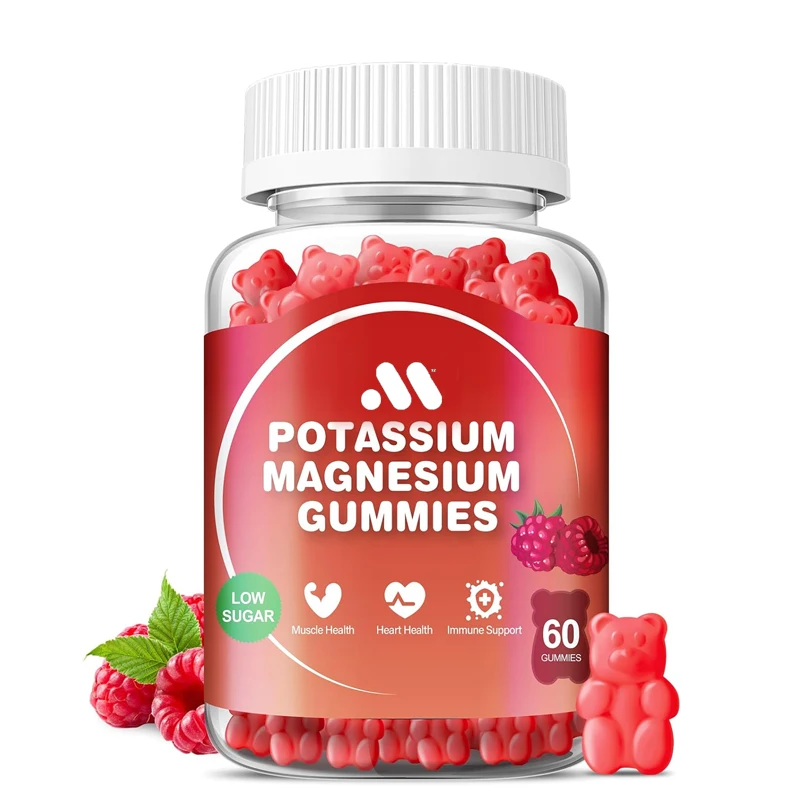 Potassium magnesium gummies, potassium supplements, high absorption support, leg spasms, muscle relaxation, 60 gummies