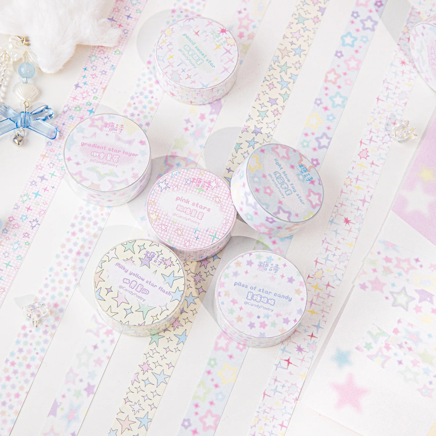 1 Roll Cute Colorful Star Pattern Washi Tape DIY Scrapbooking Journaling Notebook Planner Decorative Supplies Kawaii Tape