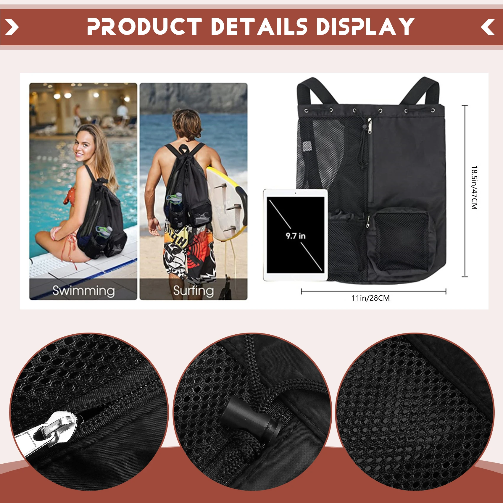 NALFI-Gym กระเป๋าสําหรับสระว่ายน้ํากีฬาชายหาดตาข่ายกระเป๋าเป้สะพายหลังสําหรับผู้ชายผู้หญิงนักว่ายน้ําออกกําลังกายเกียร์กระเป๋า