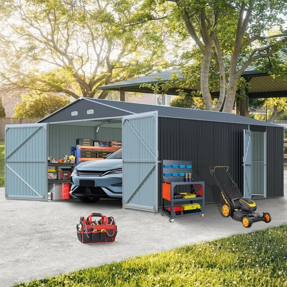 

Outdoor Storage Shed 20x13 FT, Storage Clearance - Metal Garage Shed for Car Truc Bike Lawnmower - Backyard Tool House Garages