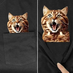 CLOOCL Animal Cats Cotton T-Shirts Screaming Cat Double Middle Finger Print Pocket T-shirt Women Clothing Short Sleeve Tees