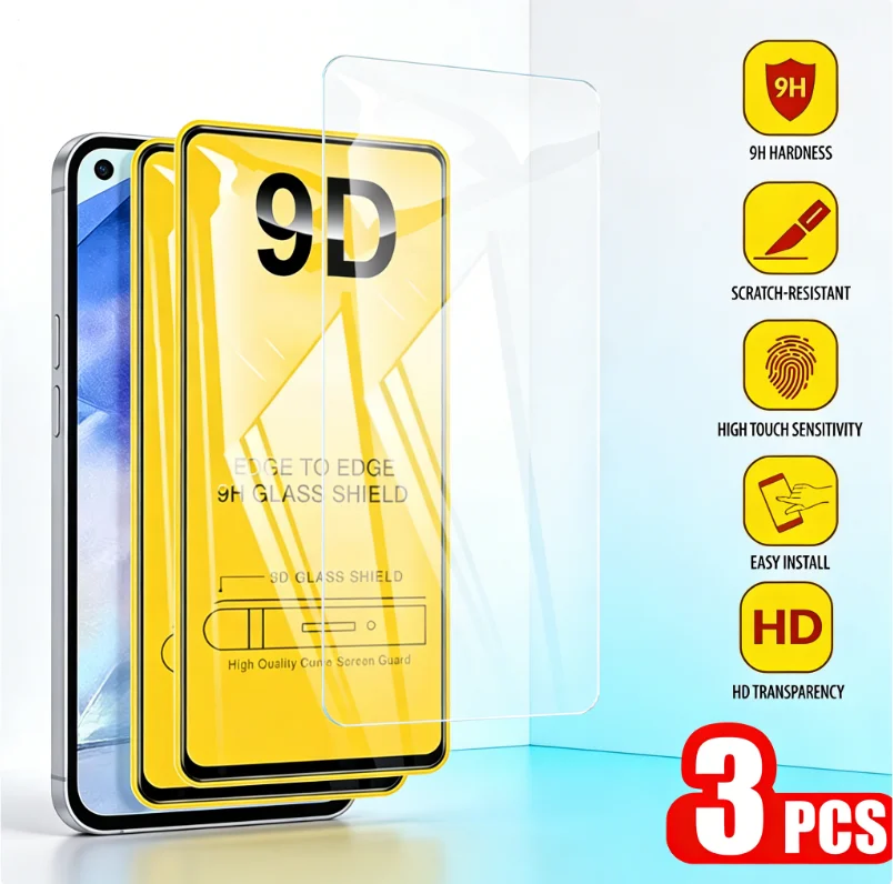 1-3Pcs 9D HD Full Cover Screen Protector For Samsung A56 A57 A17 A16 A15 A36 A26 A35 A34 A33 A55 A54 A53 S24FE A07 A06 A05