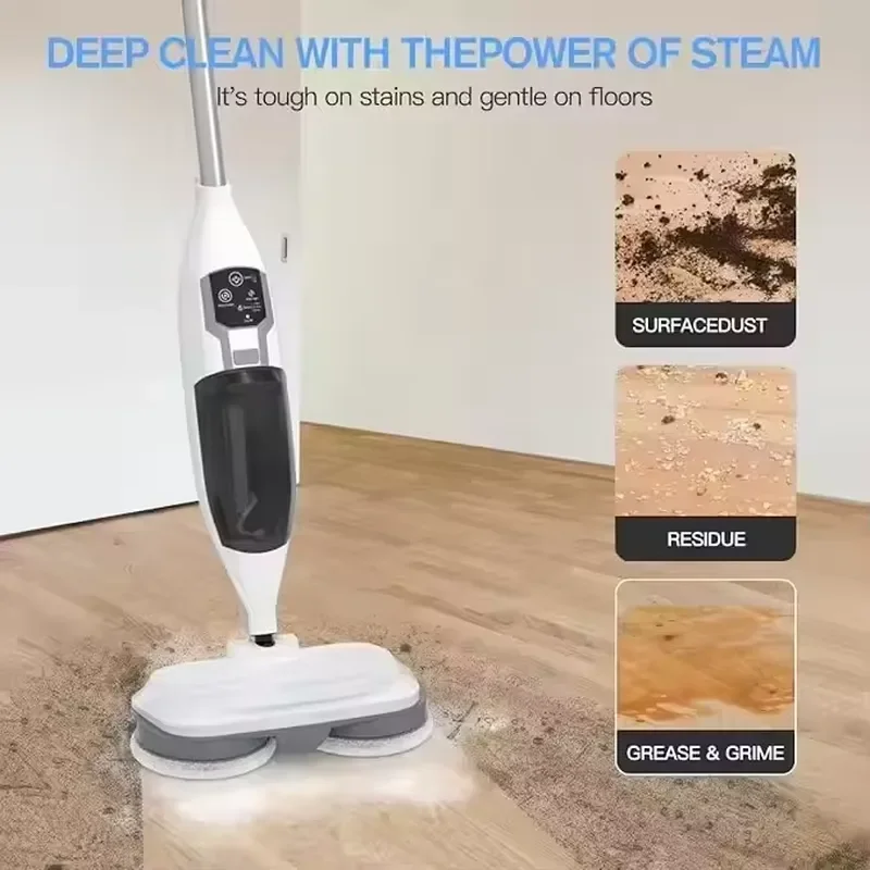 1300W Electric Steam Mop with Removable Double Water Tank Wireless Multifunctional Cleaner for Home and Car Durable Cleaning