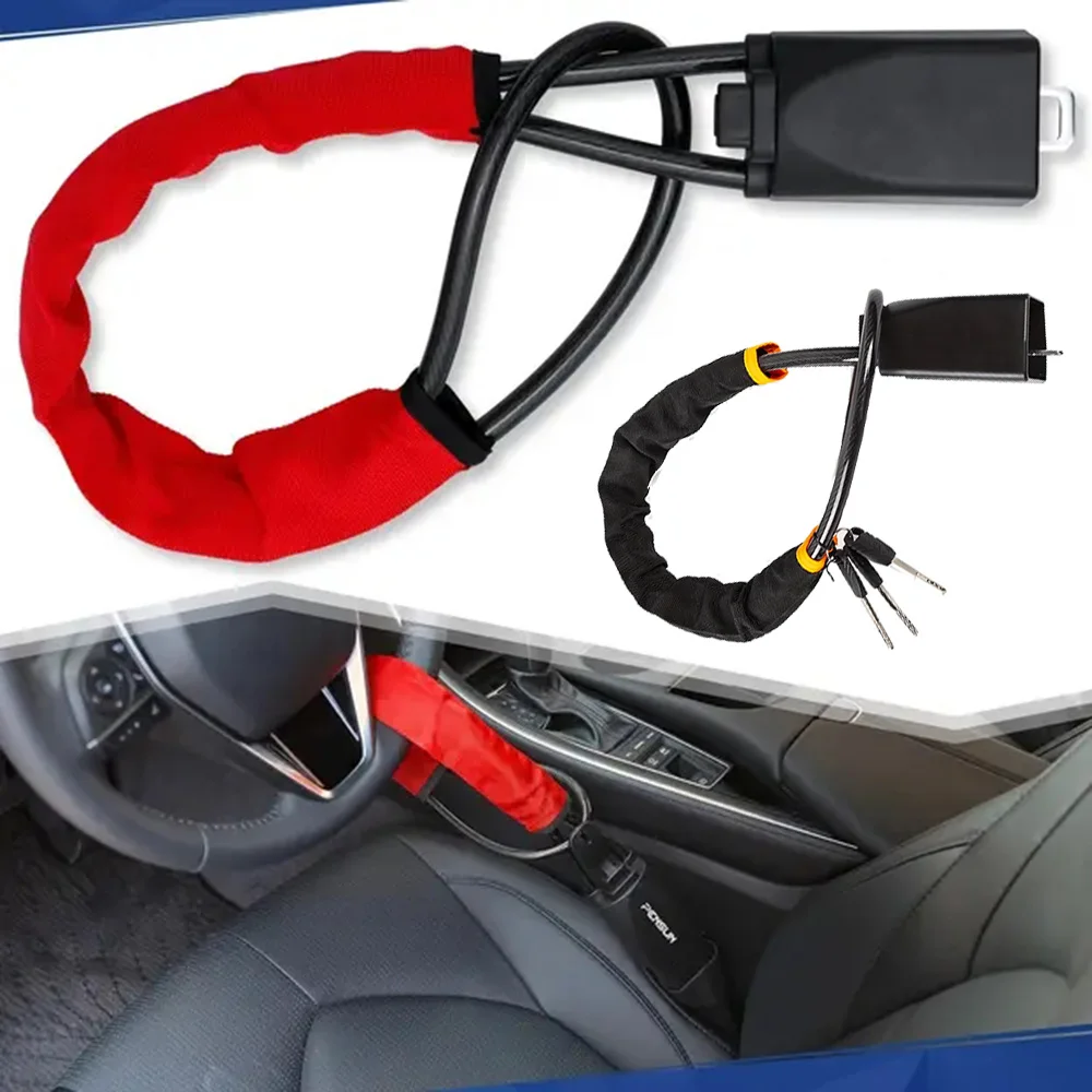Car Steering Wheel Reinforced Cable Lock With Seat Belt Socket for Truck SUV Van RV Universal Anti Theft Protection Device