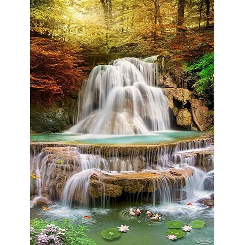 

GATYZTORY Diamond Painting Full Square Landscape Diamond Mosaic Waterfall Scenery Cross Stitch Rhinestones Handmade Art Gift