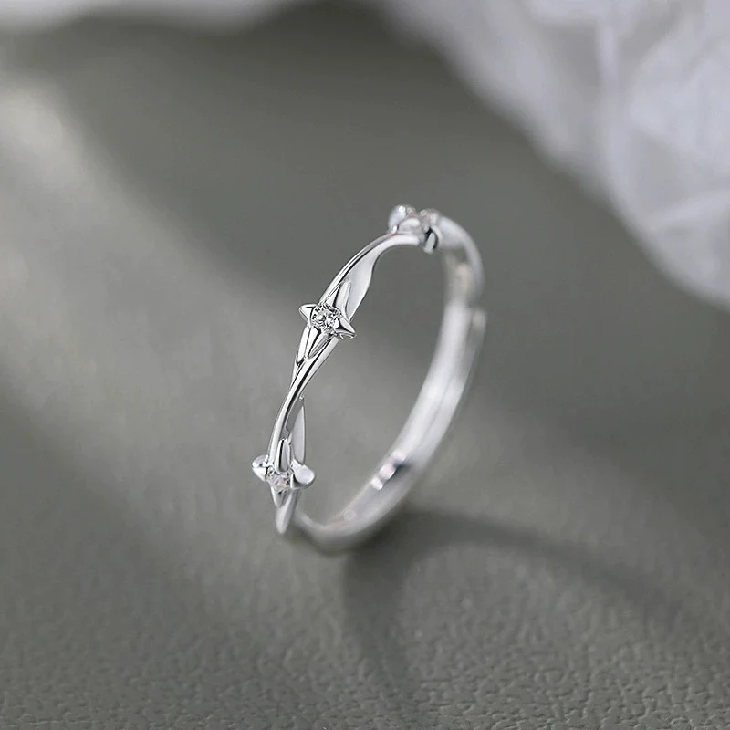 Four Pointed Star Zircon Ring Three Star Twisted Rope Rings Fashion Simple 925 Silver Lucky Star Ring For Girl Student KOFSAC