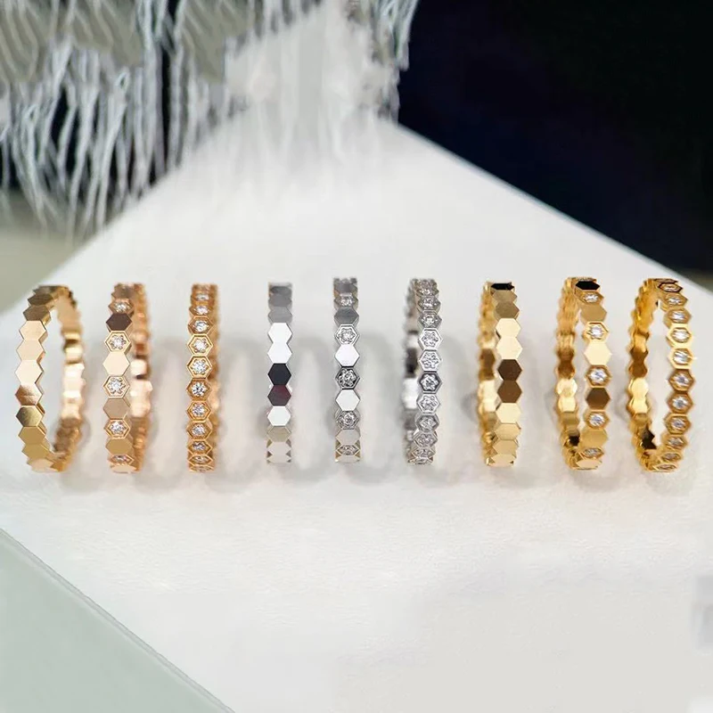 Top Quality AAA Zircon Inlay Honeycomb Style Stackable Combination Rings for Women Fashion Jewelry Set