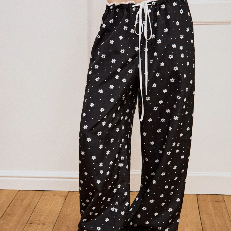 Original Mid-Low Waist Polka Dot Floral Women's Trousers Summer New Color-Block Loose Light And Thin Wide-Leg Long Pants Ladies