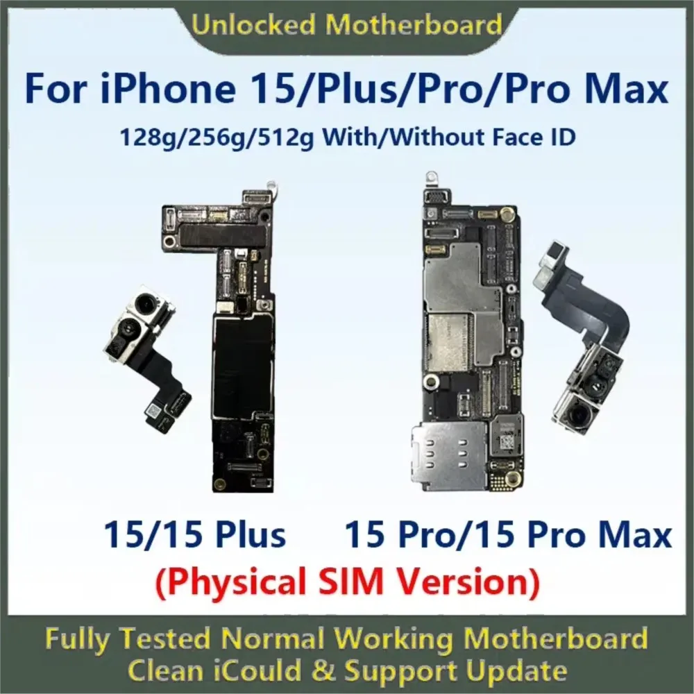 

Полностью протестированная оригинальная материнская плата для iPhone 15P 15 Pro Max с Face ID, разблокированная, очищенная от iCloud, физическая SIM-версия