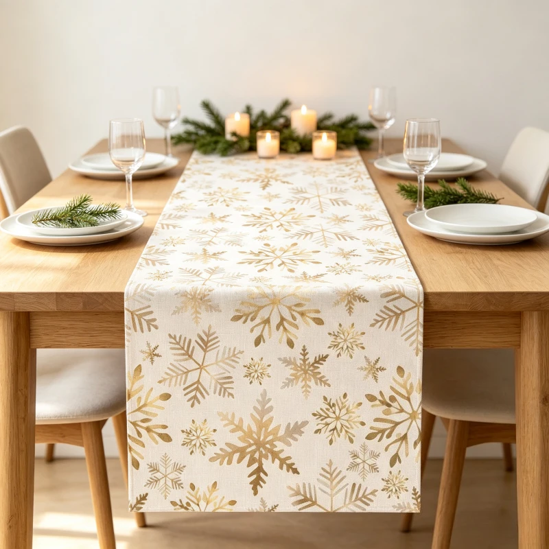 Minimalist Snowflake Geometric Christmas Table Runner, Winter Dining Coffee Table Decor, Xmas Party Home Decoration Wholesale