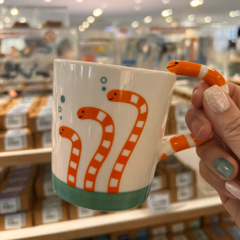 Creative Hand Drawn Colored Eel Ceramic Mug, Water Cup, Coffee Cup, Table Decoration Gift