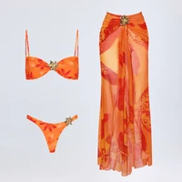 3 Pieces Bikini 2026 Sexy Print Women Swimsuit Swimwear Female Mesh Skirt Bikini Set Beachwear Bathing Suit Swimming Suit - Image 3