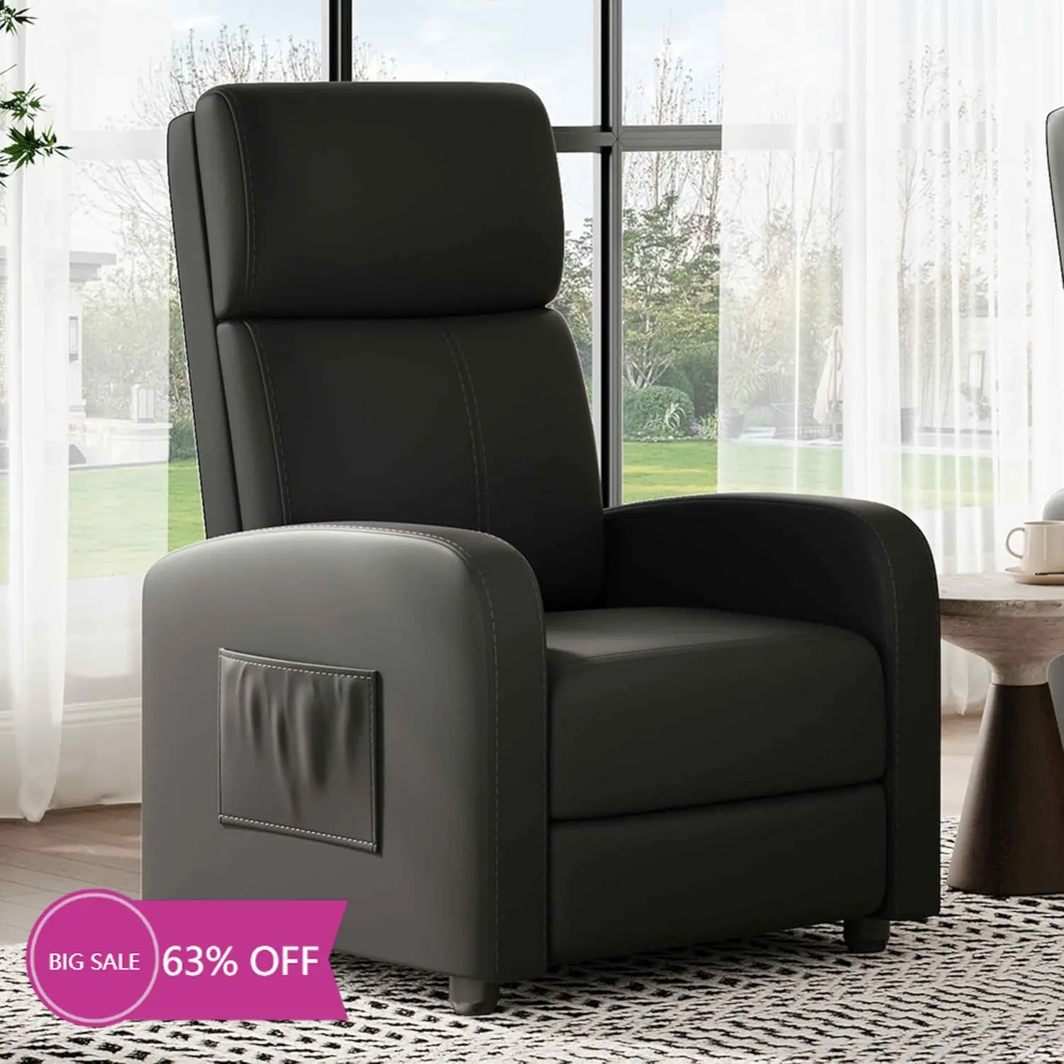 

Кресло-реклайнер для взрослых, из искусственной кожи, эргономичное, регулируемое, одноместное, с боковым карманом, высокой спинкой, широкое