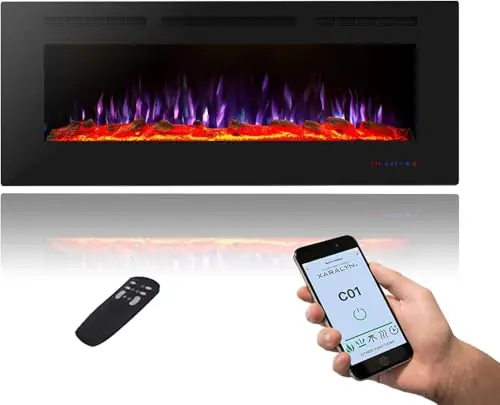 40 Inch WiFi Smart Electric Fireplace, Recessed and Wall Mount Heater with 13 Flame & 3 Top Light, Remote Control with