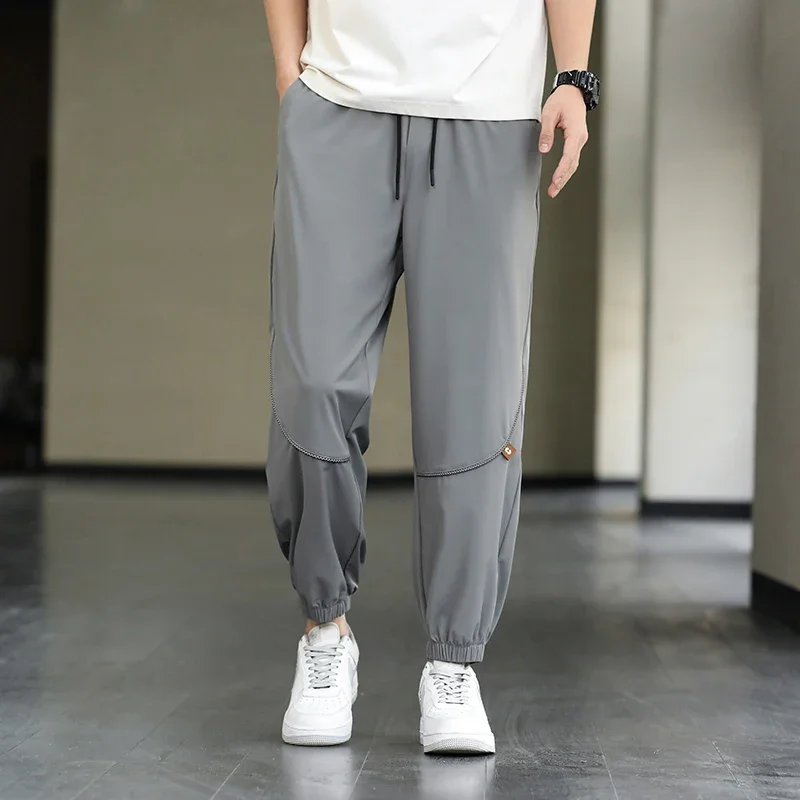 2024 Summer New Ice Silk Pants Fashionable and Minimalist Style Casual Outdoor Sports Pants Y2K Versatile for Men Harem Pants