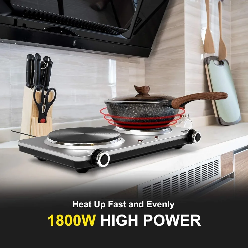 1800W Portable Electric Stove, 6 Speed Adjustable Thermostats, Stainless Steel Hot Plate for Kitchen, Dorm and Camping