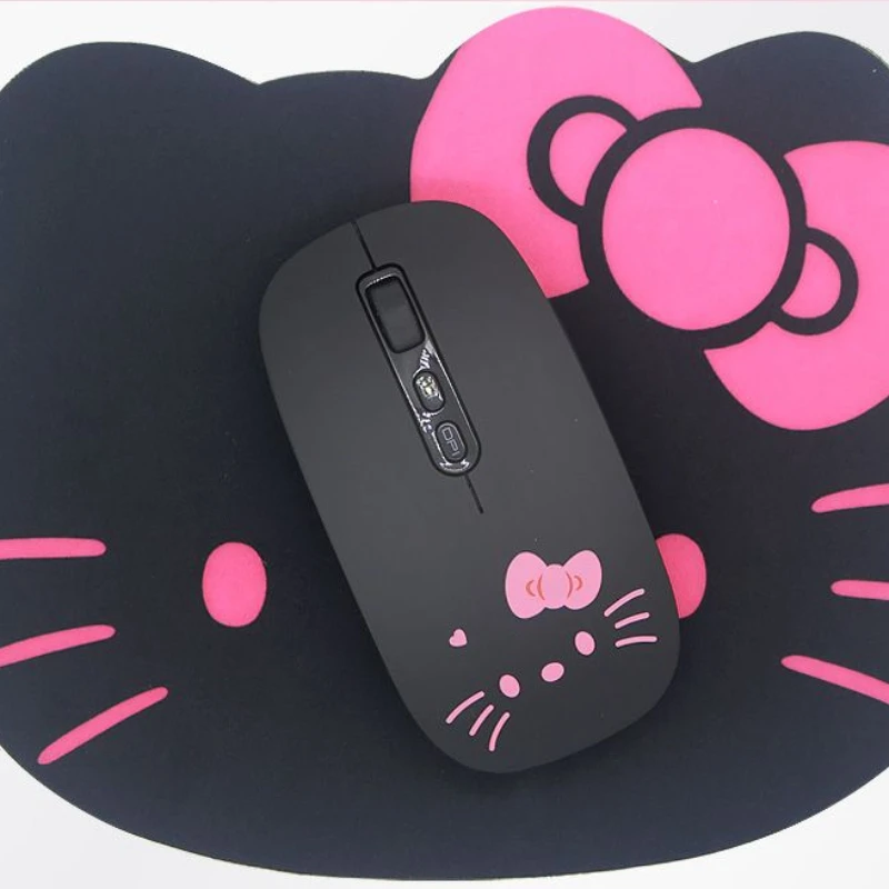 Kawaii sanrio olá kitty portátil dos desenhos animados sem fio bluetooth recarregável mouse bonito fino botão mudo mouse presente especial