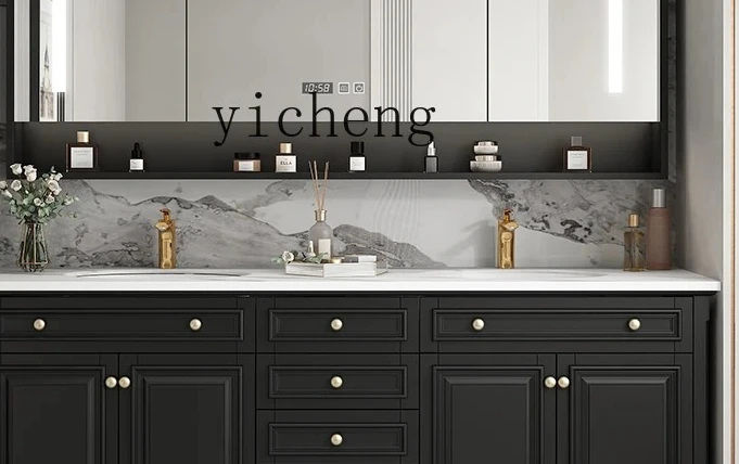 

American bathroom cabinet combination oak floor-to-ceiling face wash basin pool European double basin